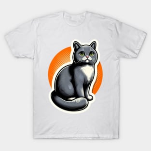 gray cat with orange background T-Shirt